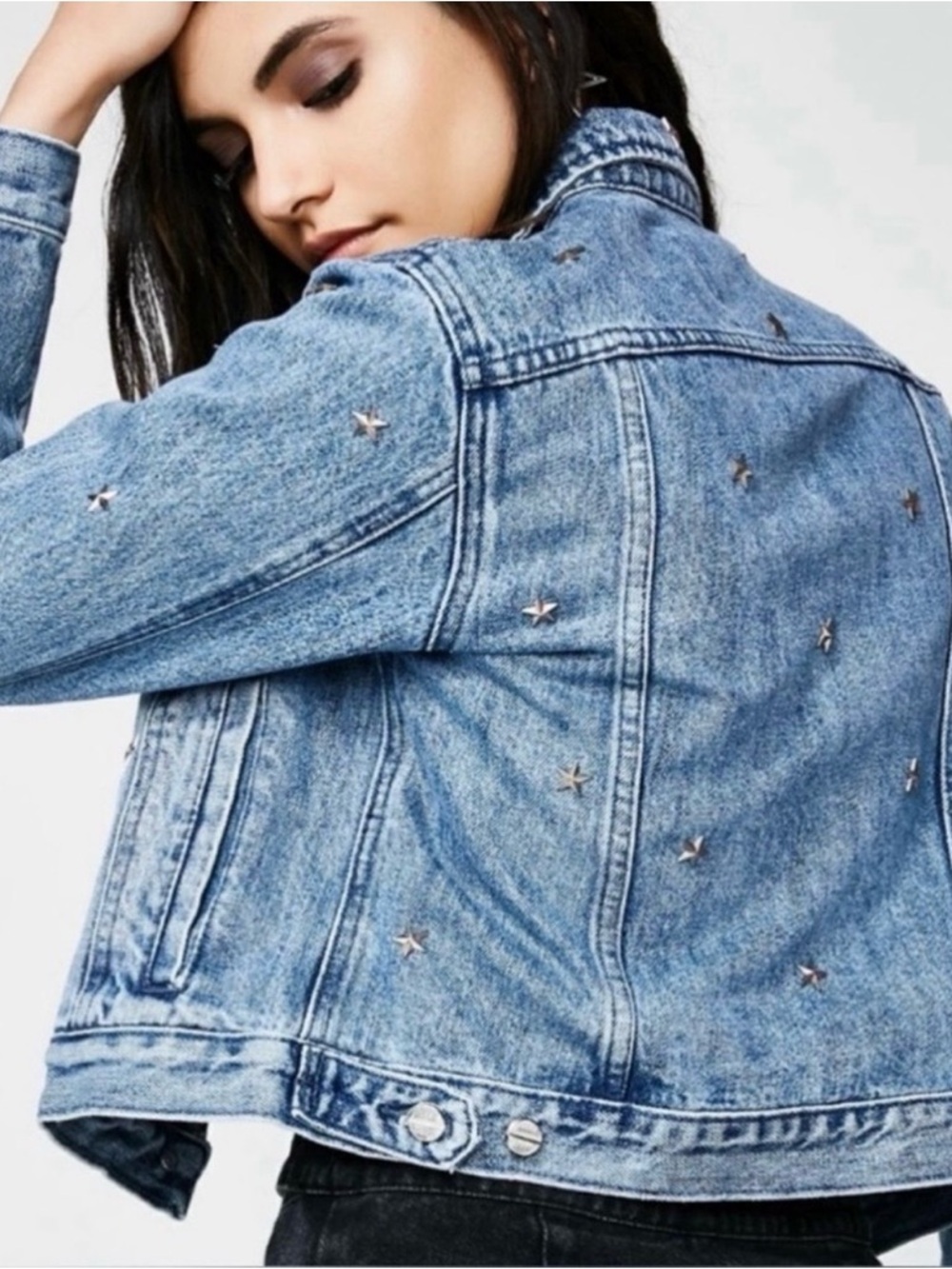 Obey cropped star studded blue denim jean jacket stardom size medium